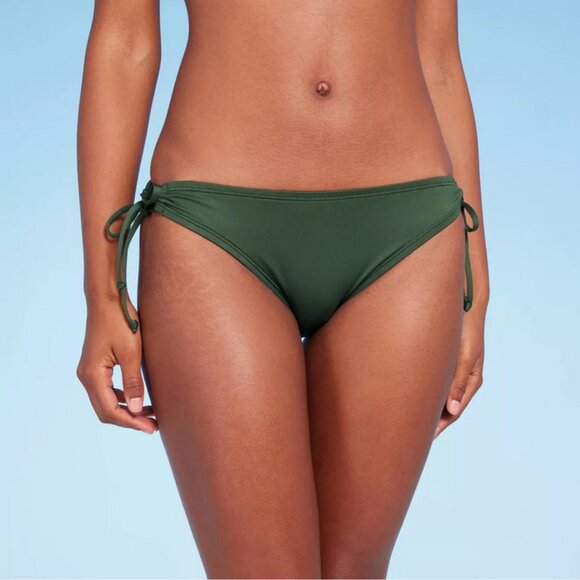 Side-Tie Medium Coverage Hipster Bikini Bottom - Shade & Shore Dark Green XS 0-2 - Picture 1 of 4